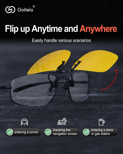 Polarised Flip up Clip on Night Driving Glasses anti Headlight Glare for Men Women,Effectively Minimize Glare from Oncoming Headlights,High Definition Vision