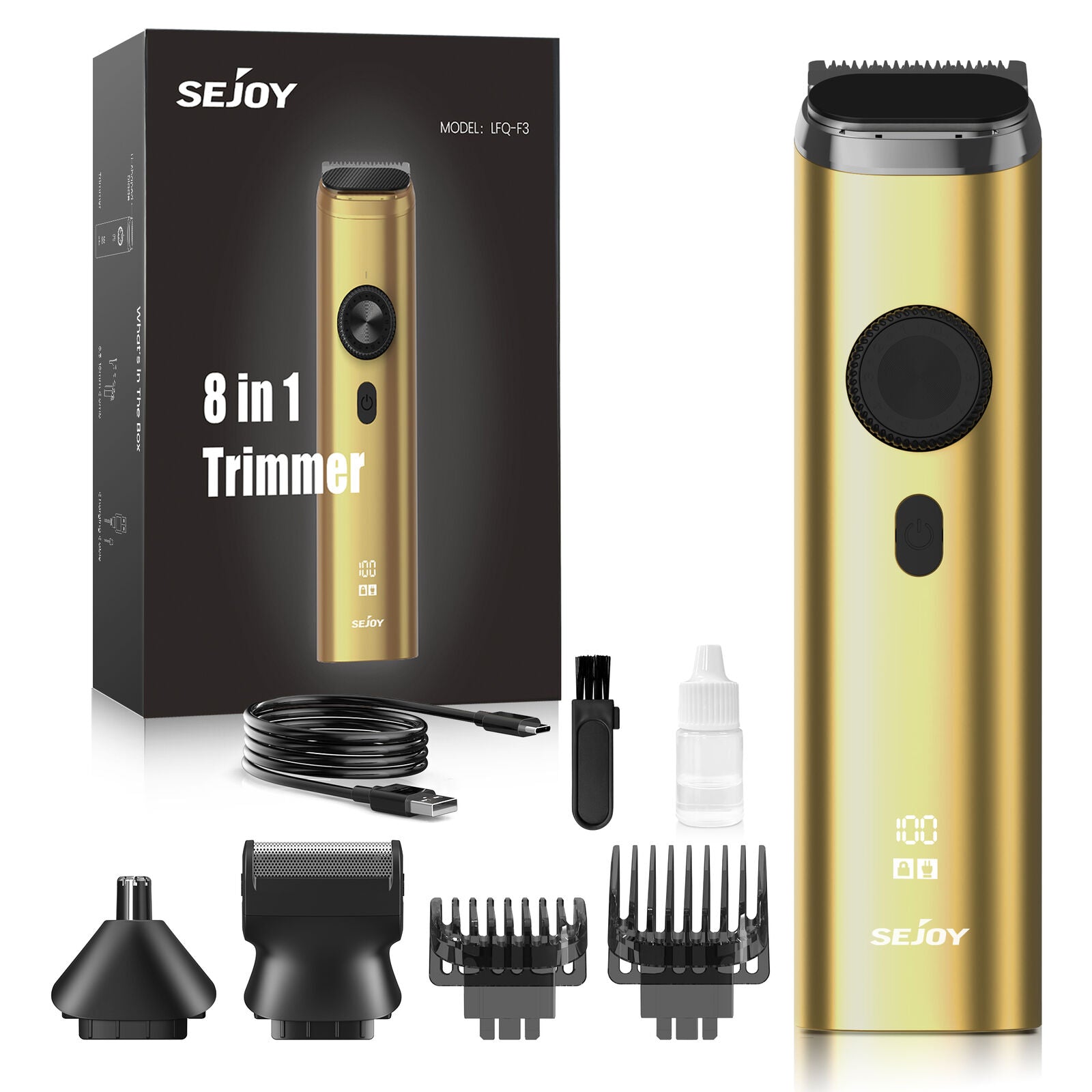 SEJOY 8In1 Cordless Hair Clippers Men Beard Nose Trimmer Waterproof Grooming Kit