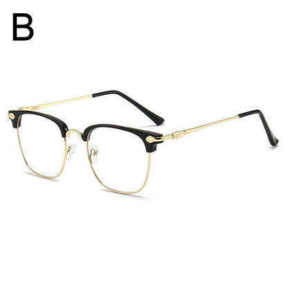 Blue Light Blocking Glasses Fashionable Half-Rim Metal Frame Flat Glasses Lot B9