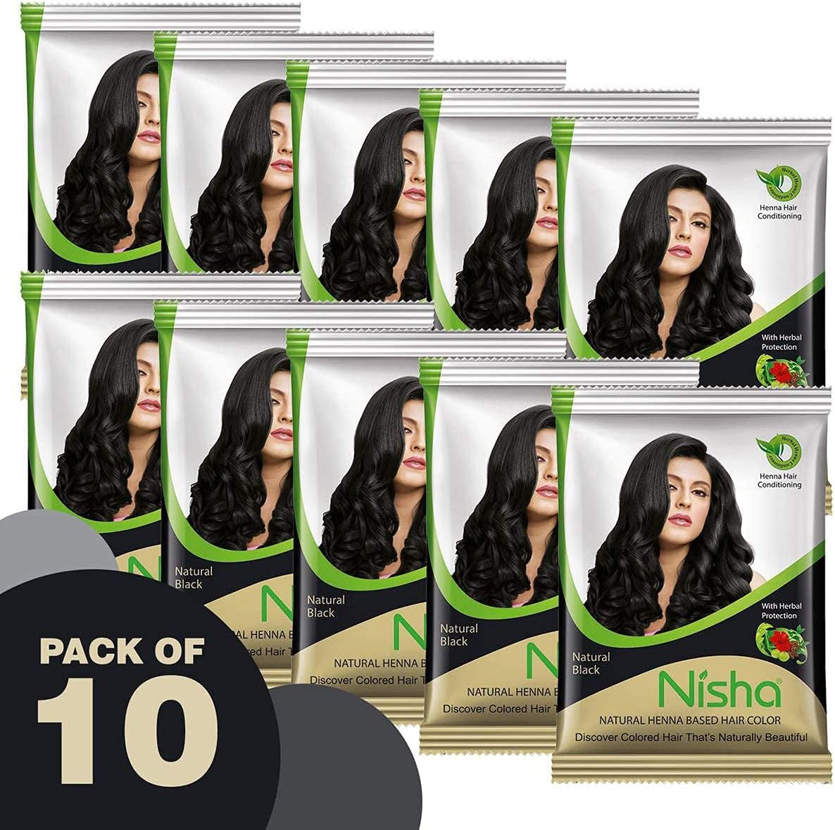 Nisha Henna Based Natural Black Hair Color 10 Gm Pack of 10 Henna Hair Color For