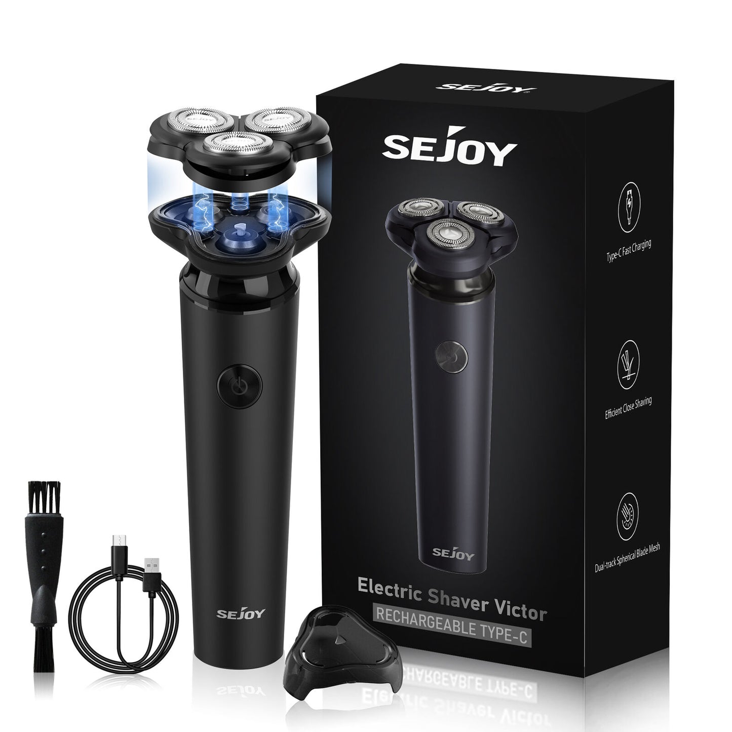 SEJOY Electric Shaver Razor Anti-Pinch 3D Rechargeable Rotary Beard Trimmer Gift