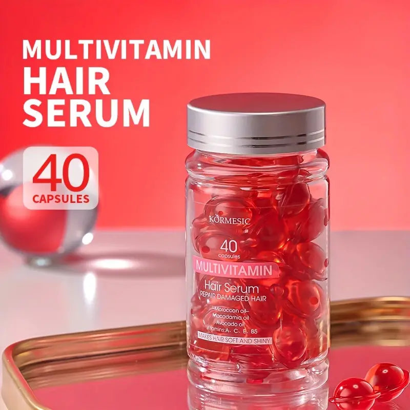 Vitamin Hair Serum Capsules - Moisturizing, Strengthening, Avocado Oil Infused, 40 Capsules for All Hair Types.