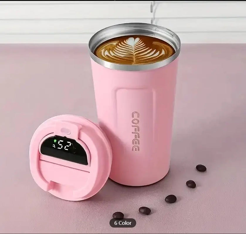 1Pc 500Ml Digital Coffee Mug,Stainless Steel Tea Coffee Mug Thermos Flask Travel Mug, LED Temperature Display Thermal Mug