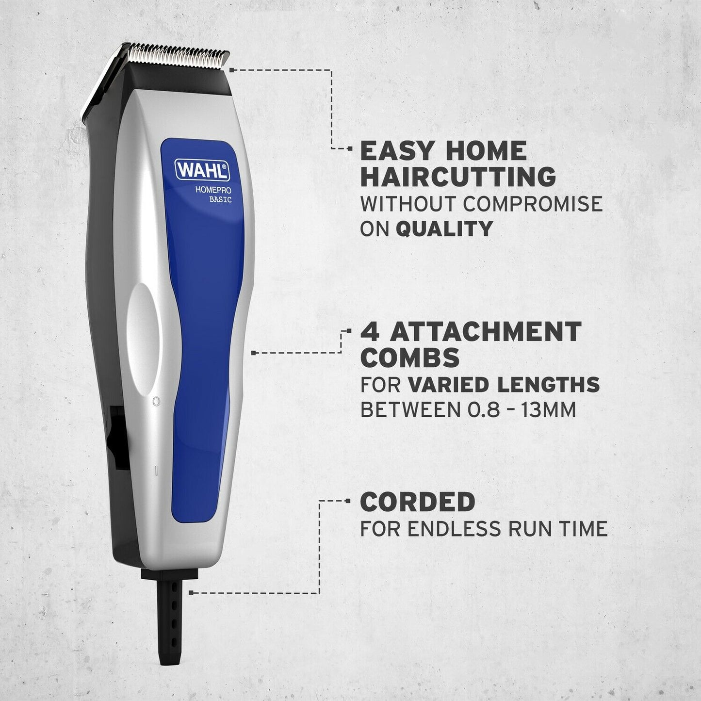 Wahl Mens Homepro Basic Corded Hair Clipper Trimmer Grooming Set 9155-217