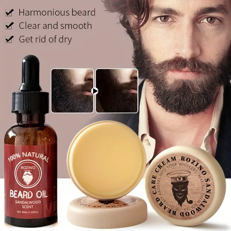 Beard Care Kit: All-Natural Ingredients for a Soft, Shiny Beard – Complete with Essential Oil & Balm Set