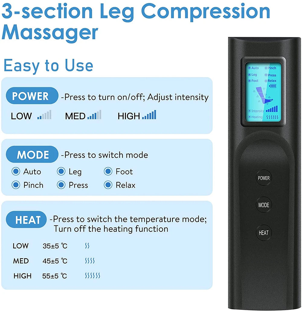 Electric Leg Muscle Relaxer 6 Modes Air Compression Recovery Boot Lymph Release Relieve Foot Fatigue Heating Leg Massager