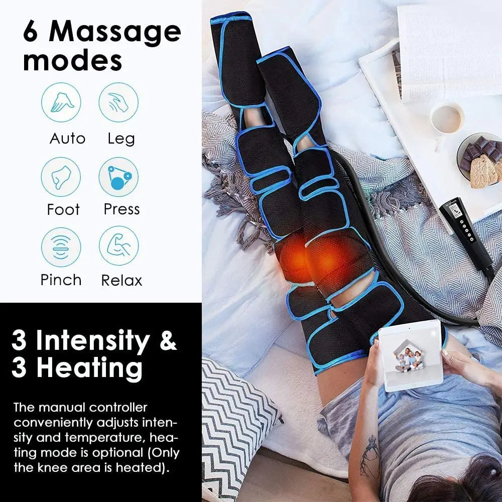 Electric Leg Muscle Relaxer 6 Modes Air Compression Recovery Boot Lymph Release Relieve Foot Fatigue Heating Leg Massager