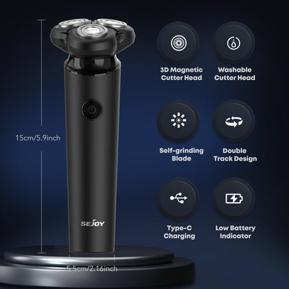 SEJOY Electric Shaver Razor Anti-Pinch 3D Rechargeable Rotary Beard Trimmer Gift