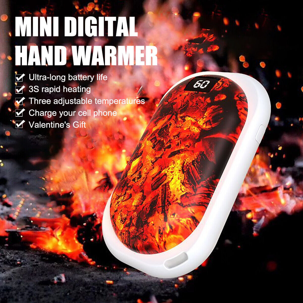 Hand Warmers Rechargeable 3 Levels Electric Portable Pocket Heater & Power Bank