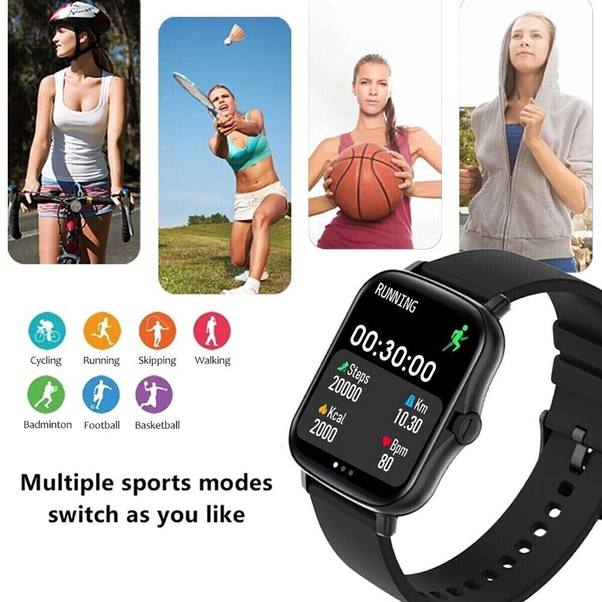 Smart Watch Men Women Fitness Tracker Blood Pressure Heart Rate Sport Watches UK