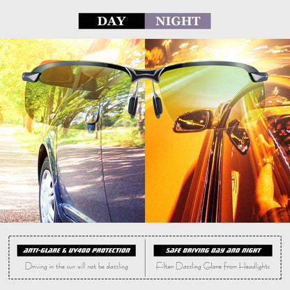 Day Night Driving Glasses- Anti-Glare Night Vision Glasses Men Women Polarized Sunglasses Night Sight Glasses for Fishing Driving Filter Dazzling Glare from Headlights, Ultra Light Metal Frame