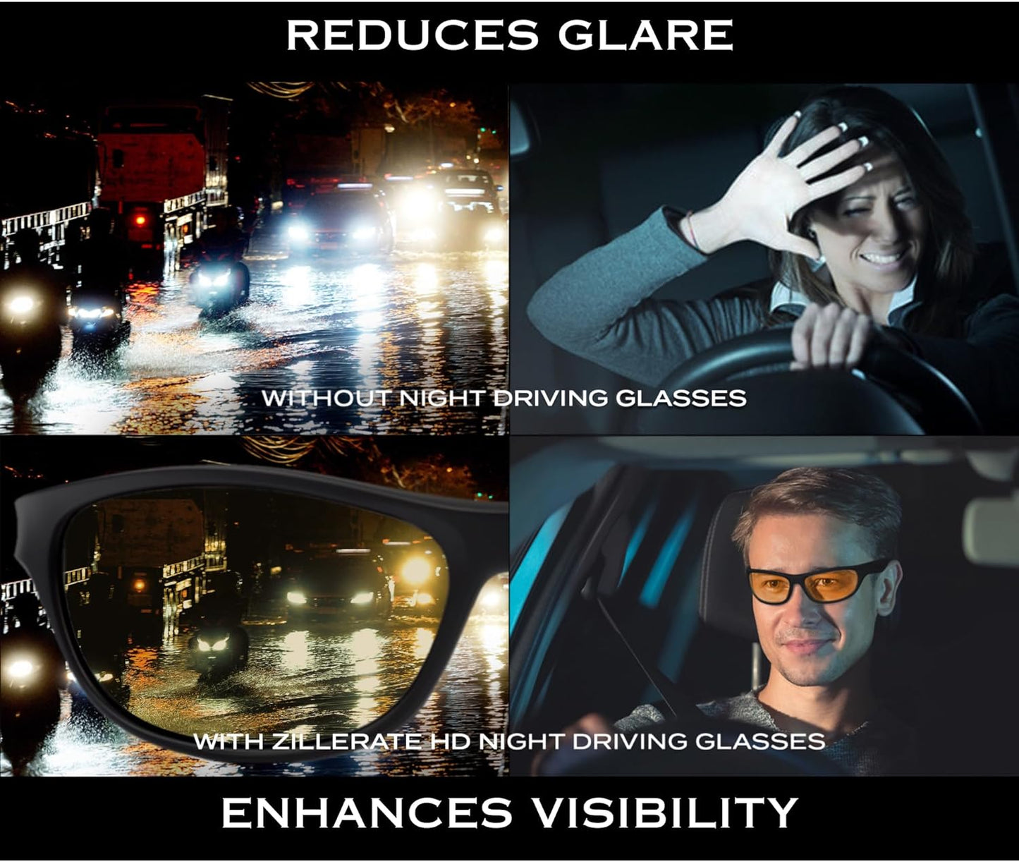 Night Driving Glasses anti Glare HD Night Vision Glasses for Driving, TAC Polarized Yellow Tinted Lens Sunglasses, Glare Reducing Polarised Nighttime Driving Glasses for Men & Women