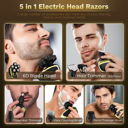 SEJOY 5 in 1 Head Shavers Bald Men 6D Dry/Wet Electric Razor Beard Grooming Kit