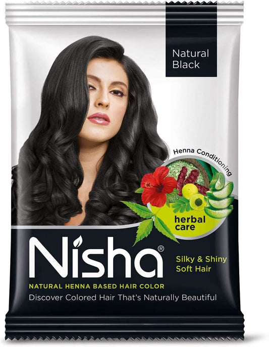 Nisha Henna Based Natural Black Hair Color 10 Gm Pack of 10 Henna Hair Color For